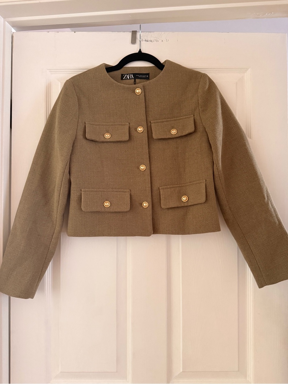 NEW! Zara - Cropped Flap Jacket - Light Khaki - Size XS